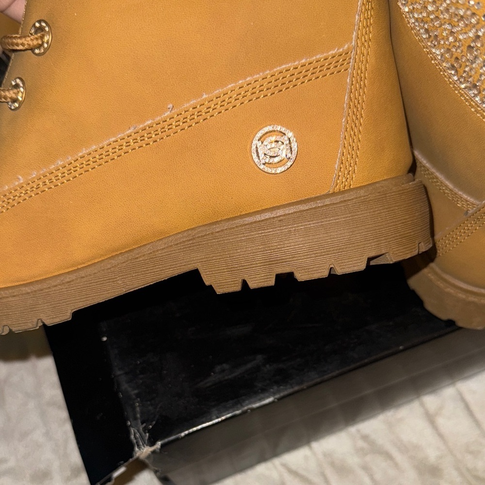 Bebe Mustard Lace-Up Boots with Glittering Cuff - Picture 5 of 16